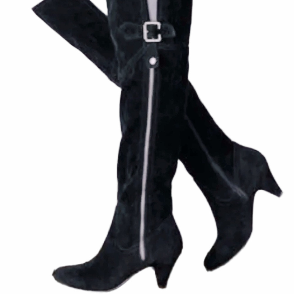 Vintage over-the-knee black suede boots size 7 -7.5